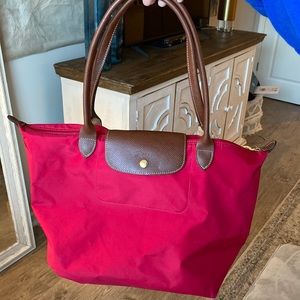 LongChamp Red Le Pliage Original Shoulder Tote Bag